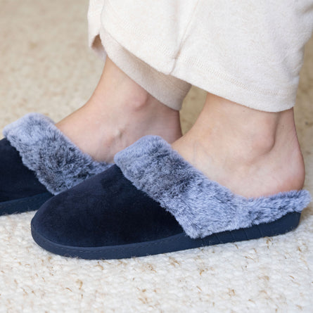 Zapatillas de casa chinelas Mujer Borde forrado Marino - Isotoner