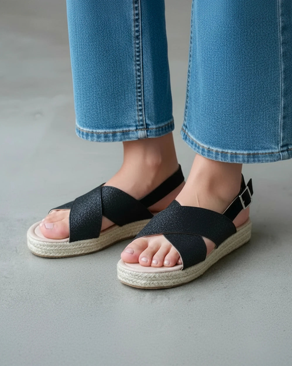 Sandalias Mujer correas cruzadas Negro - Isotoner
