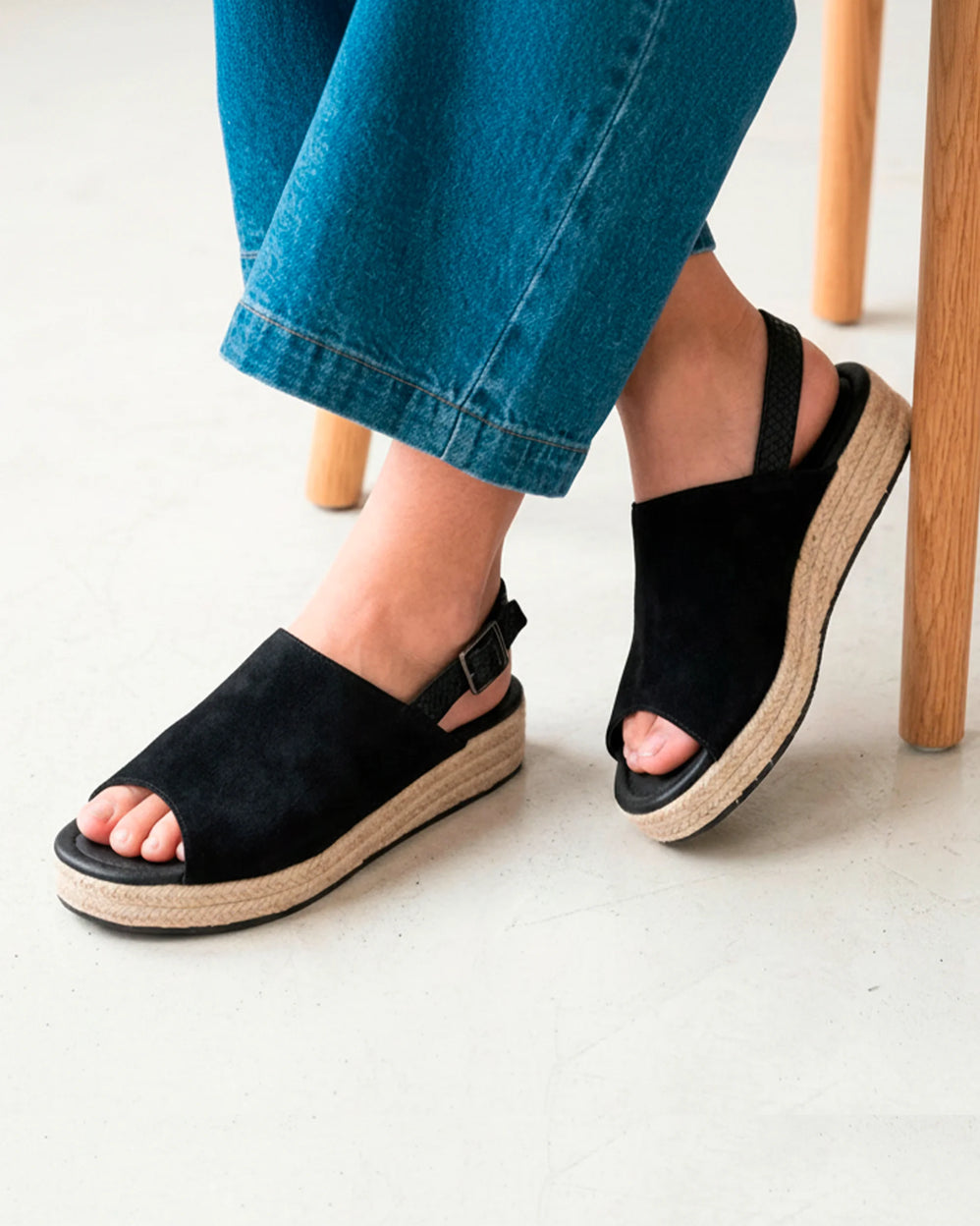 Sandalias Mujer suela plataforma cuerda Negro - Isotoner