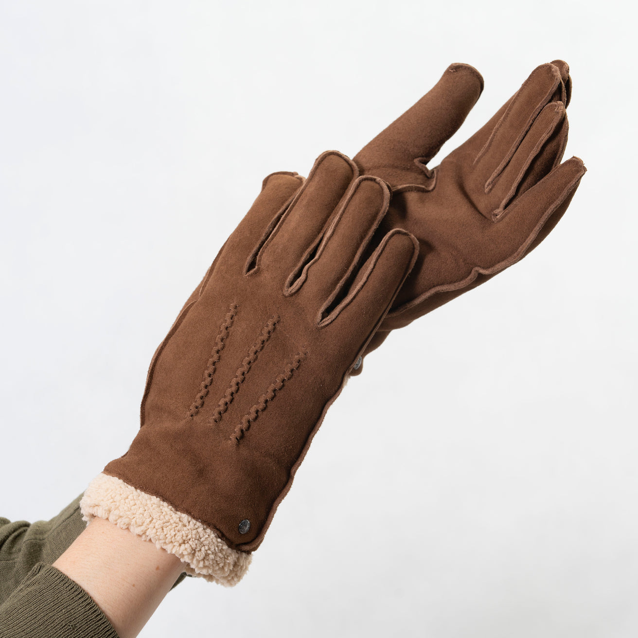 Guantes Mujer cuero terciopelo forrados Coñac