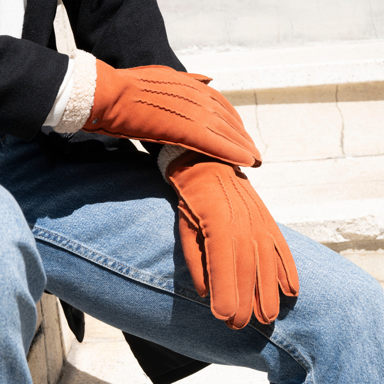 Guantes Mujer cuero ante acolchados Mandarina