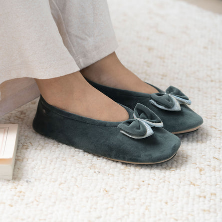Zapatillas de casa bailarinas Mujer Doble lazo Salvia - Isotoner