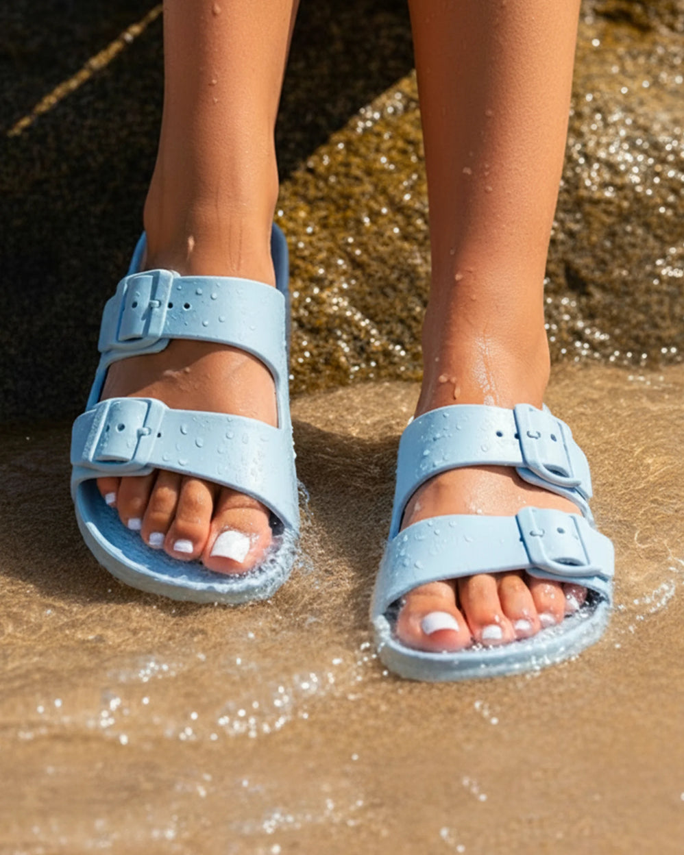 Mules chancletas Mujer ajustable Azul claro - Isotoner