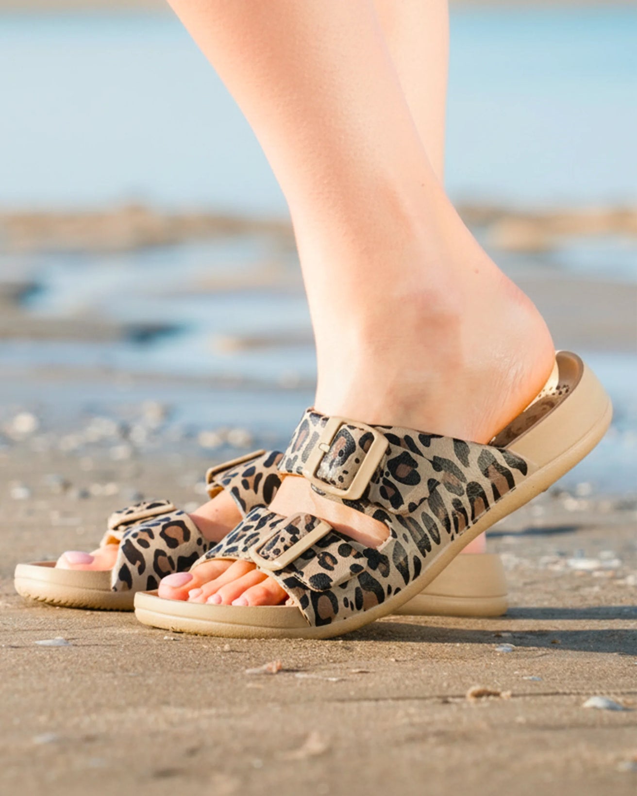Mules chancletas Mujer ajustable Leopardo