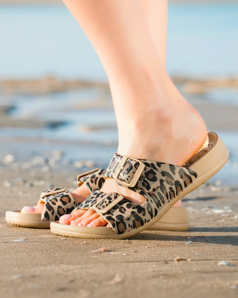 Mules chancletas Mujer ajustable Leopardo - Isotoner