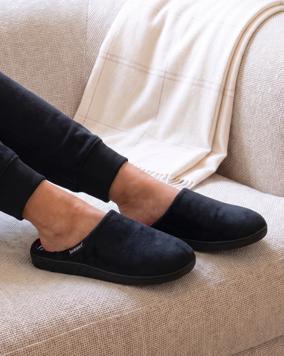 Zapatillas de casa Chinelas Mujer Negro Rayas pato - Isotoner