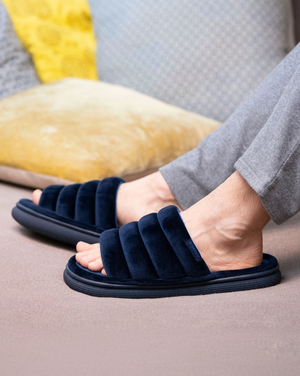 Zapatillas de casa Sandalias BLOUP Hombre Marino terciopelo - Isotoner