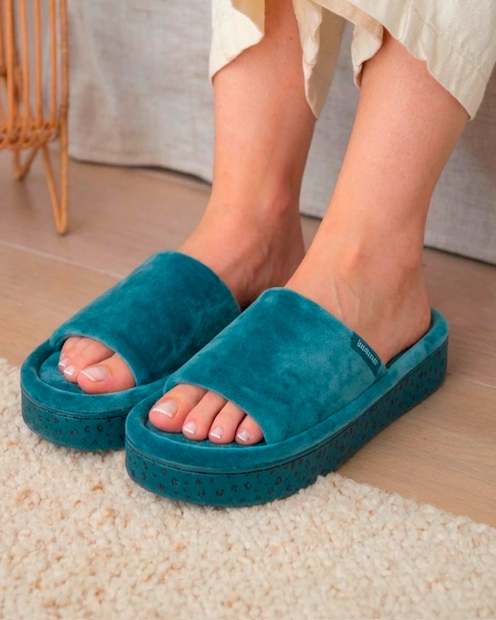Zapatillas de casa sandalias plataforma Mujer Azul pato - Isotoner