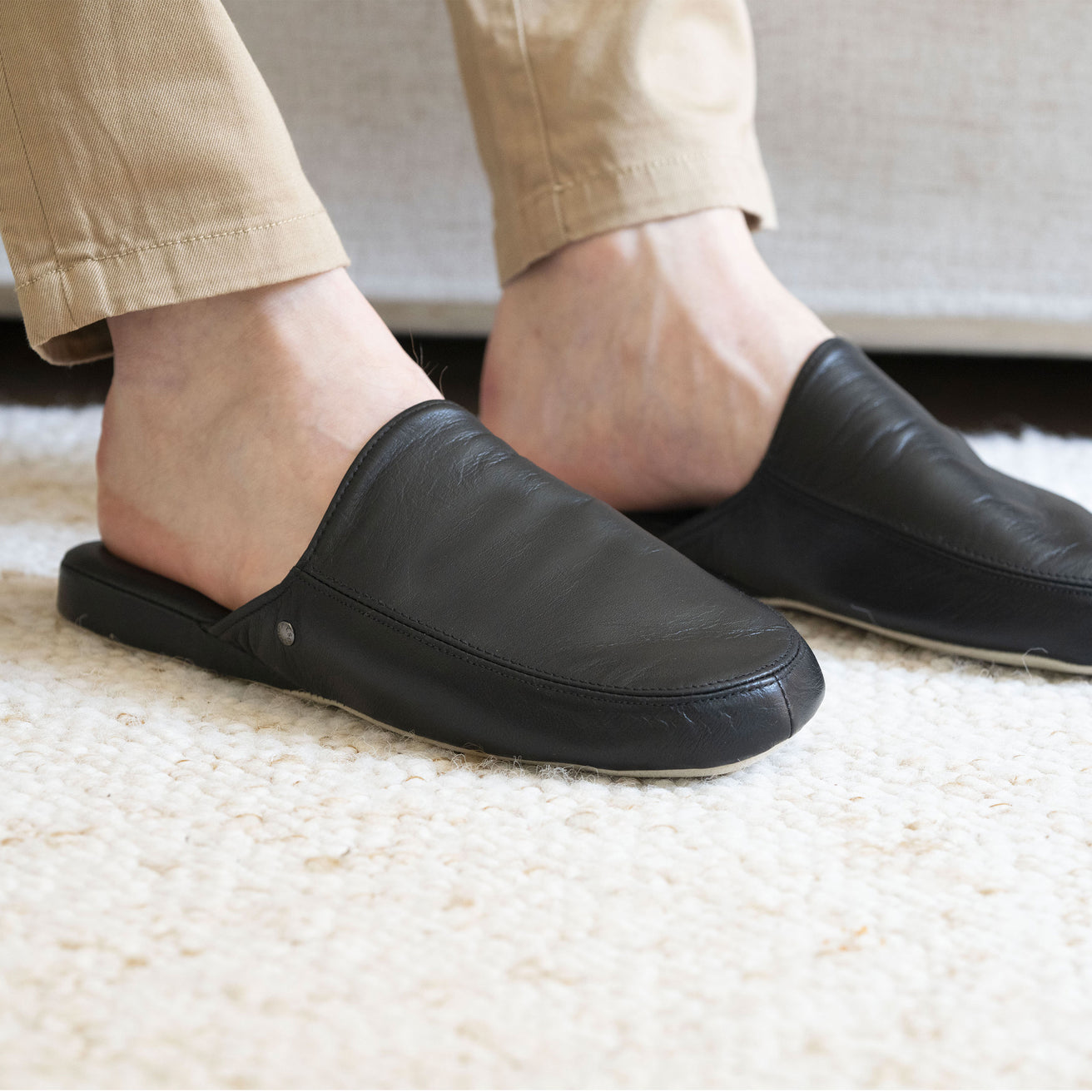Zapatillas de casa chinelas cuero Hombre Negro