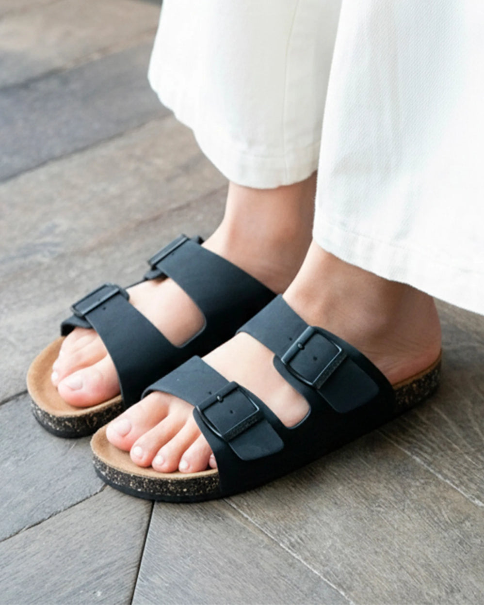 Mules sandalias Mujer Doble Correa Negro - Isotoner