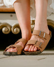 Mules sandalias Mujer Doble Correa Camel