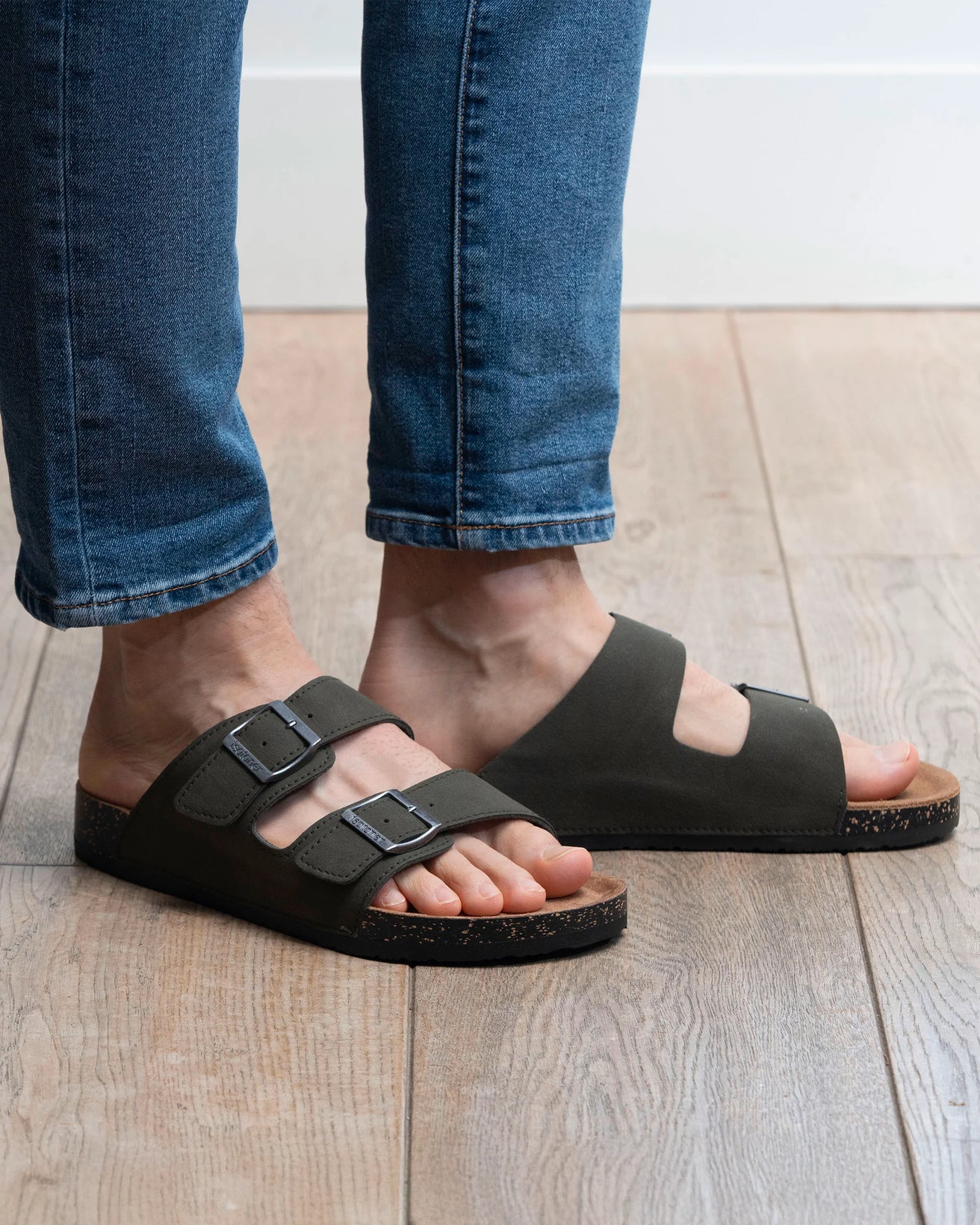 Mules sandalias Hombre doble correa Caqui