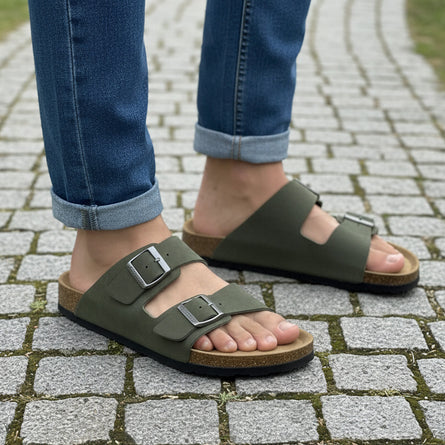 Mules sandalias Hombre Doble Correa Caqui - Isotoner