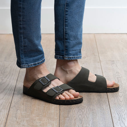 Mules sandalias Hombre doble correa Caqui - Isotoner