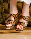 Mules sandalias Mujer Doble Correa Leopardo