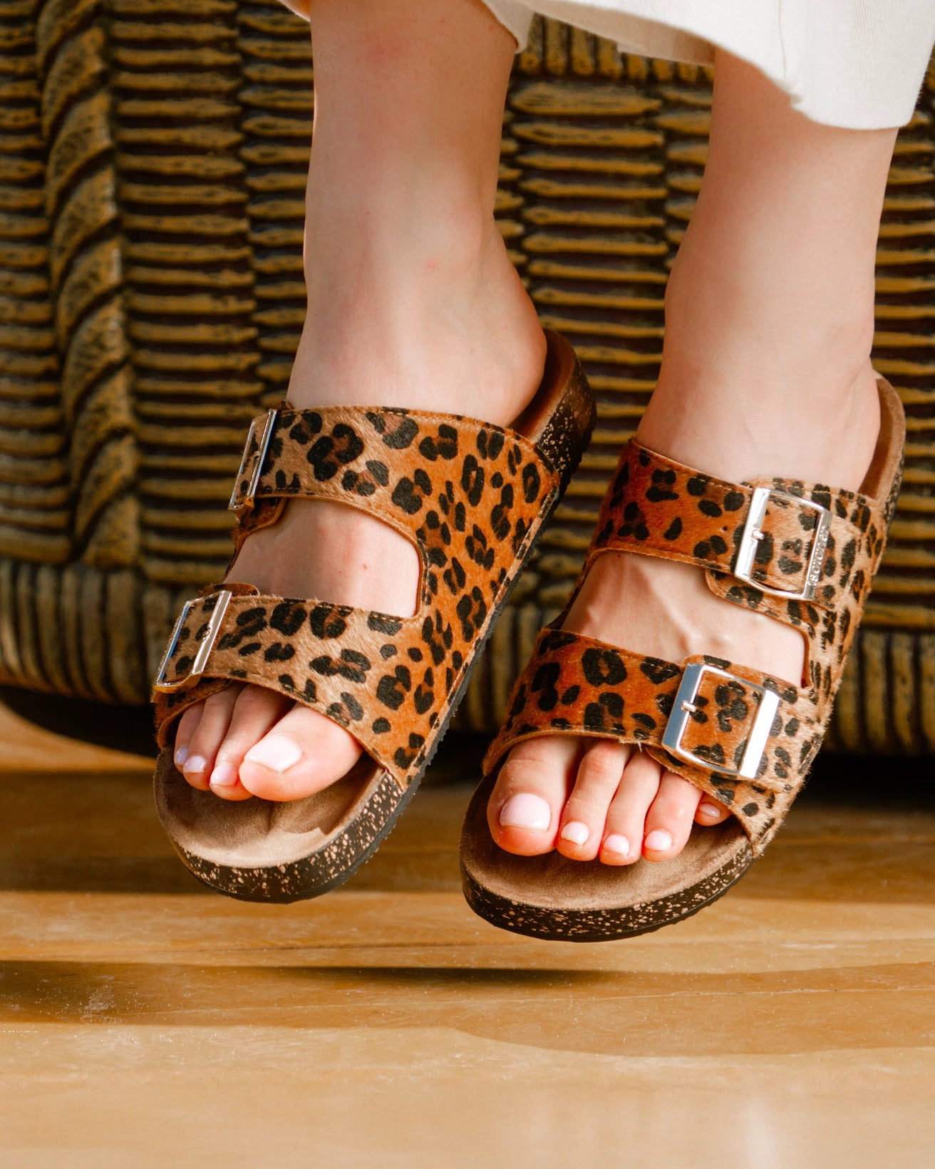 Mules sandalias Mujer Doble Correa Leopardo