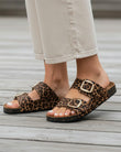 Mules sandalias Mujer Doble Correa cuero Leopardo