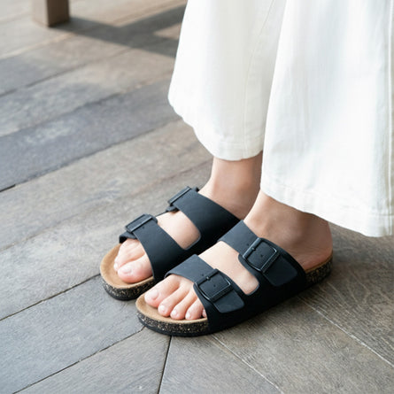 Mules sandalias Mujer Doble Correa Negro - Isotoner