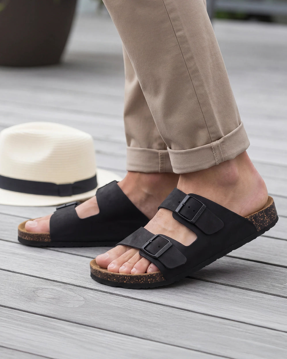 Mules sandalias Hombre Doble Correa Negro - Isotoner