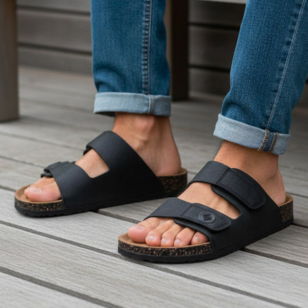 Mules sandalias Hombre Doble Correa Velcros Negro - Isotoner