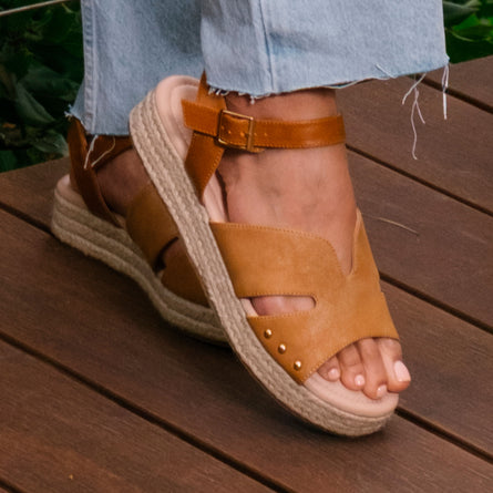 Sandalias Mujer suela plataforma cuerda Camel - Isotoner