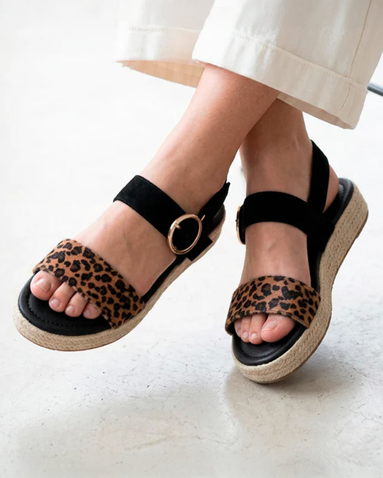 Sandalias Mujer Trenzadas Negro/Leopardo
