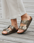 Mules sandales Femme double bride Gris métallisé