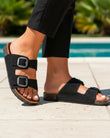 Mules sandalias Mujer Doble Correa Negro pedrería