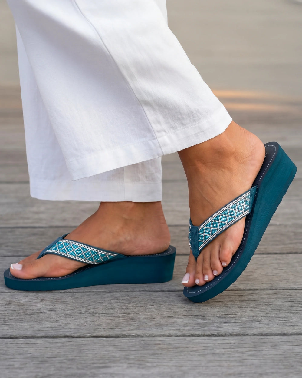 Chanclas Mujer tacón purpurina Verde Pato - Isotoner
