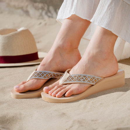 Chanclas Mujer con tacón brillantes Beige - Isotoner