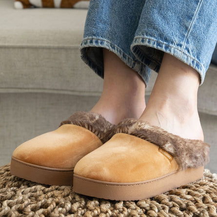 Zapatillas de casa Mujer tacón plataforma Camel - Isotoner