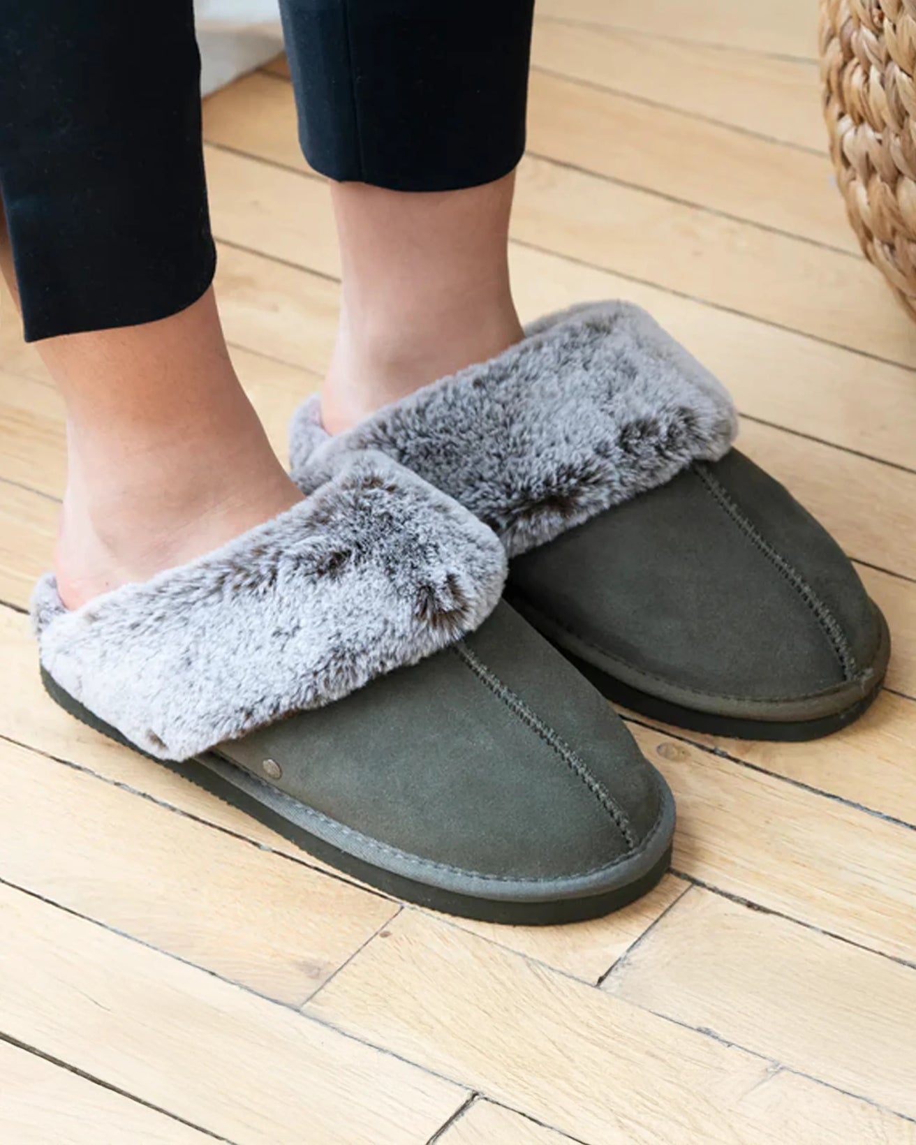 Zapatillas de casa chinelas cuero Mujer Caqui