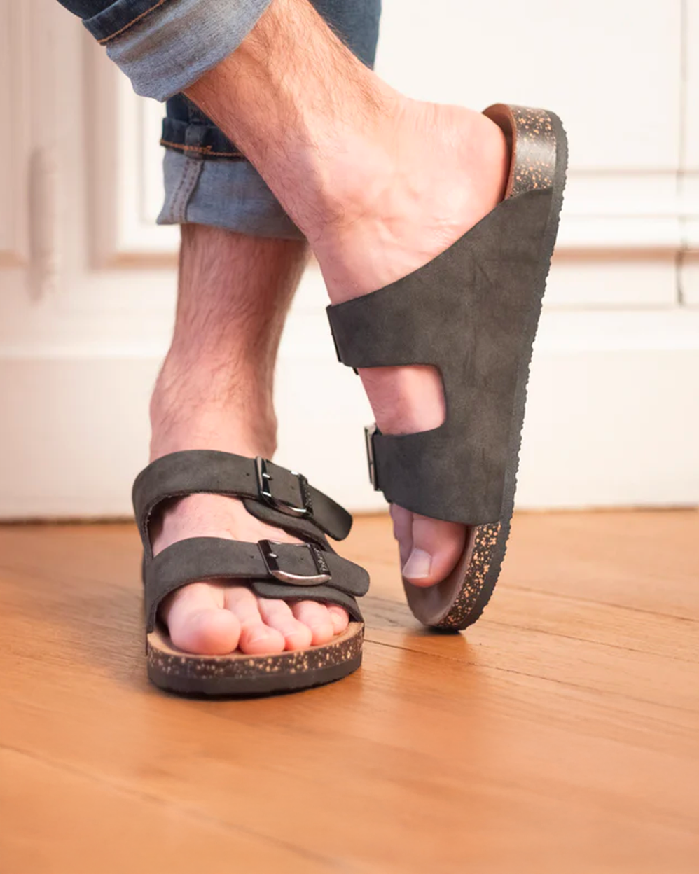 Mules sandalias Hombre Doble Correa Gris - Isotoner