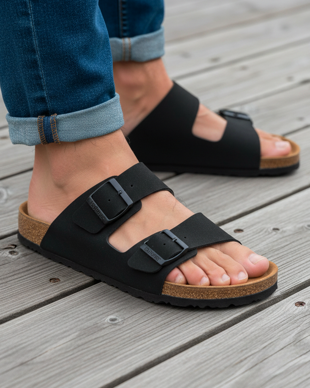Mules sandalias Hombre Doble Correa Negro - Isotoner