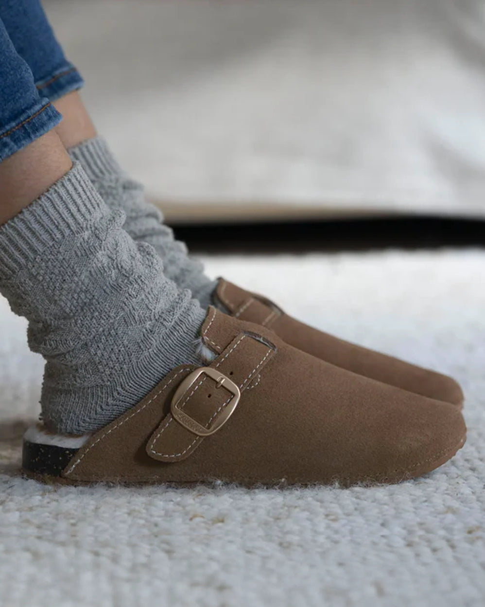 Zuecos Mujer Camel pespuntes blancos - Isotoner