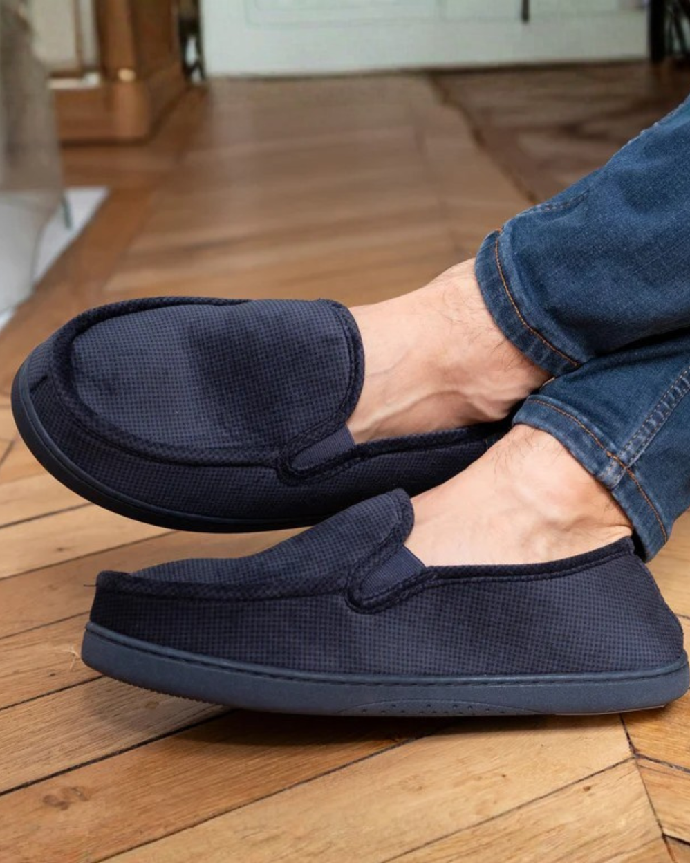 Zapatillas de casa mocasines Hombre terciopelo Marino - Isotoner