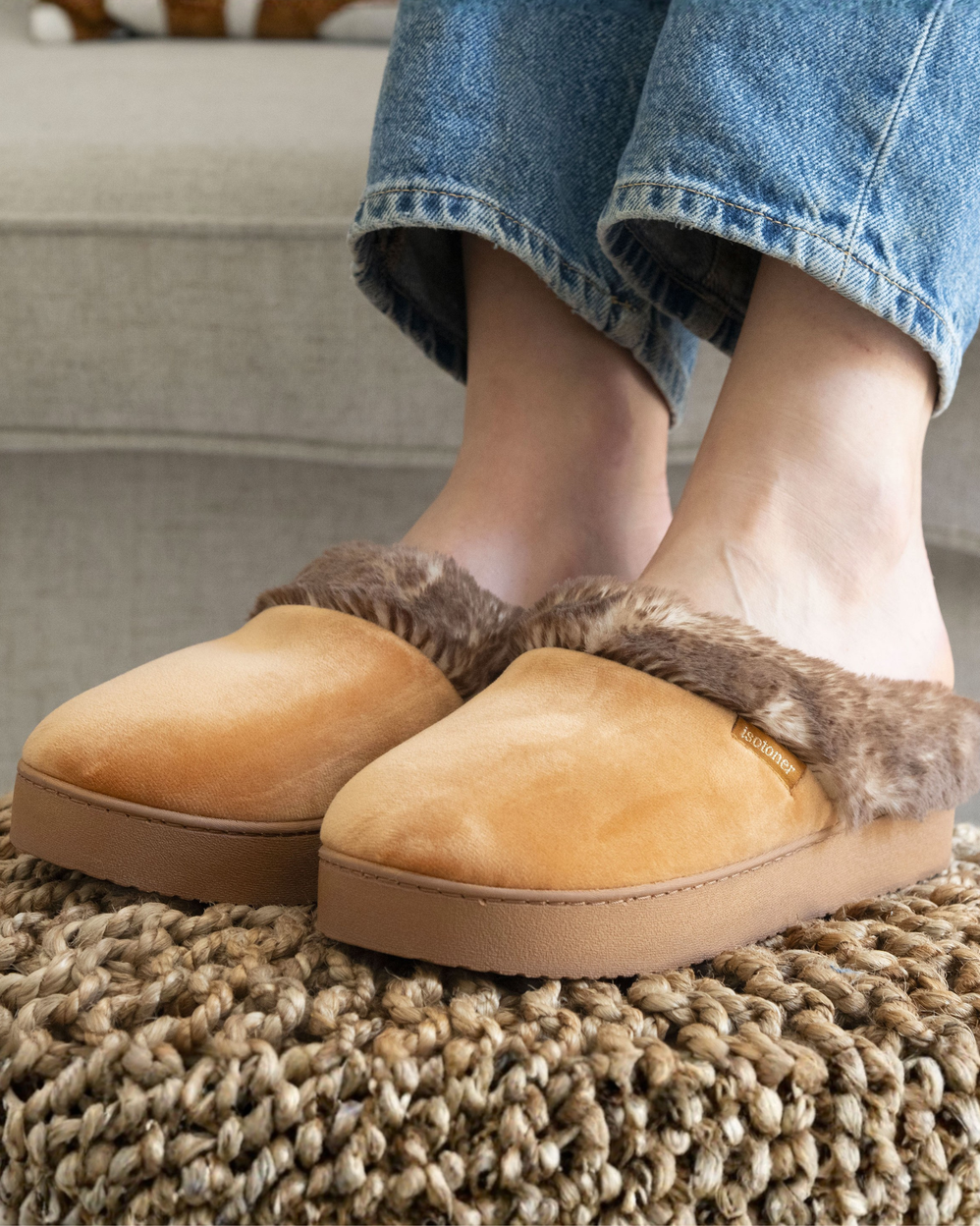 Zapatillas de casa Mujer tacón plataforma Camel - Isotoner
