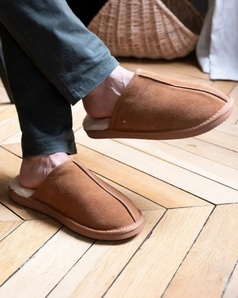 Zapatillas de casa chinelas Hombre Cuero Camel - Isotoner
