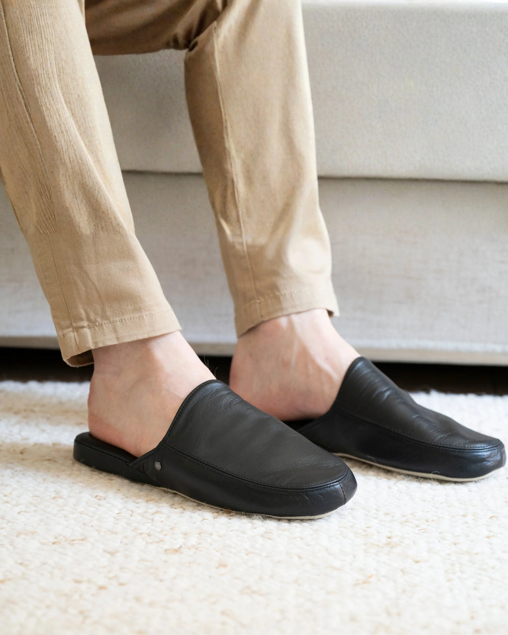 Zapatillas de casa chinelas cuero Hombre Negro - Isotoner