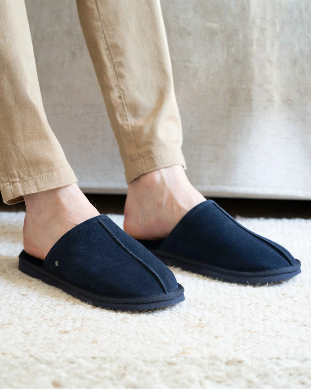 Zapatillas de casa chinelas Hombre Cuero Marino forradas - Isotoner