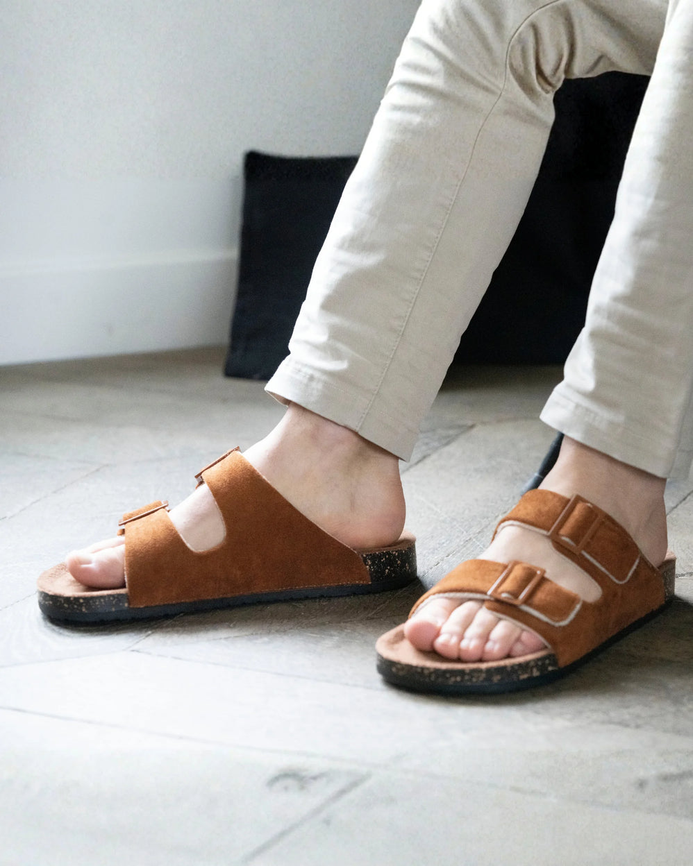 Zapatillas de casa sandalias Hombre tiras Camel - Isotoner