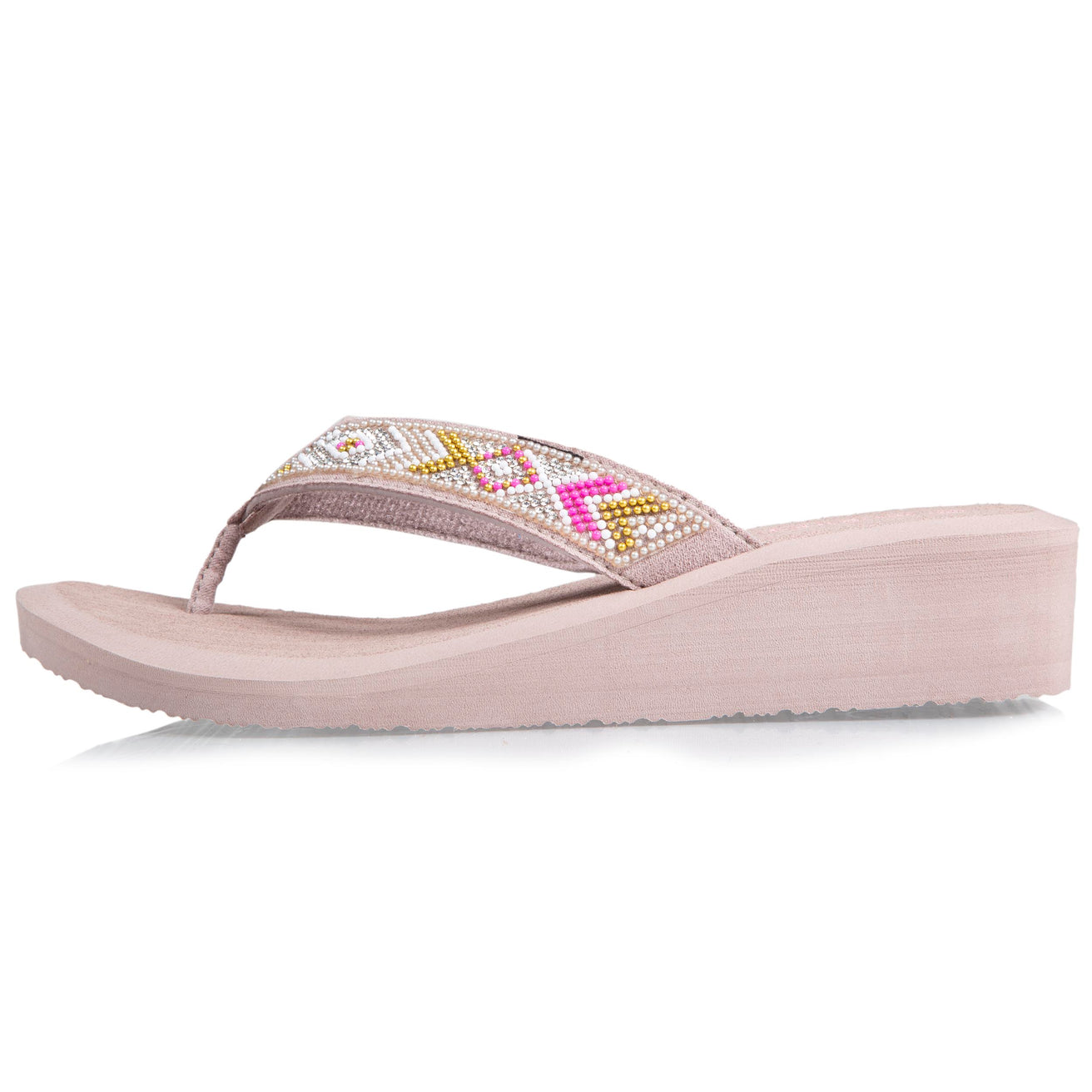Chanclas Mujer perlas con tacón Topo