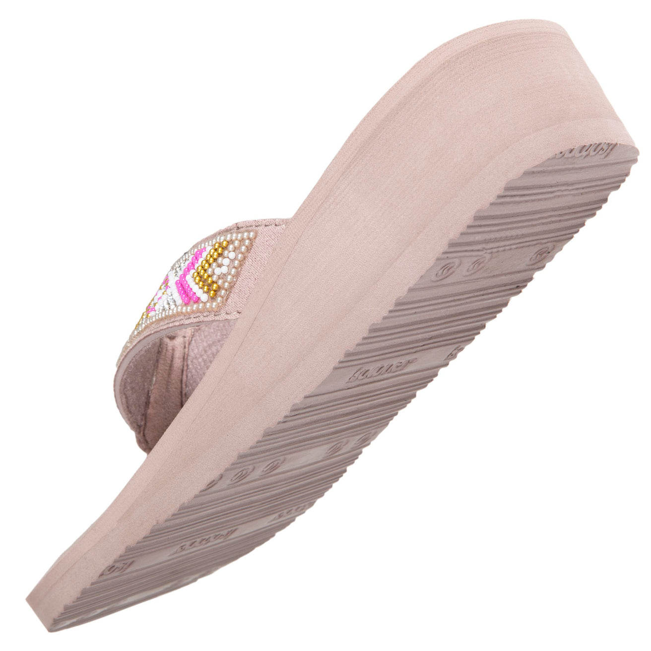 Chanclas Mujer perlas con tacón Topo