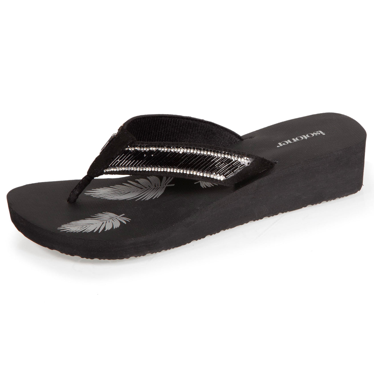 Chanclas Mujer perlas con tacón Negro