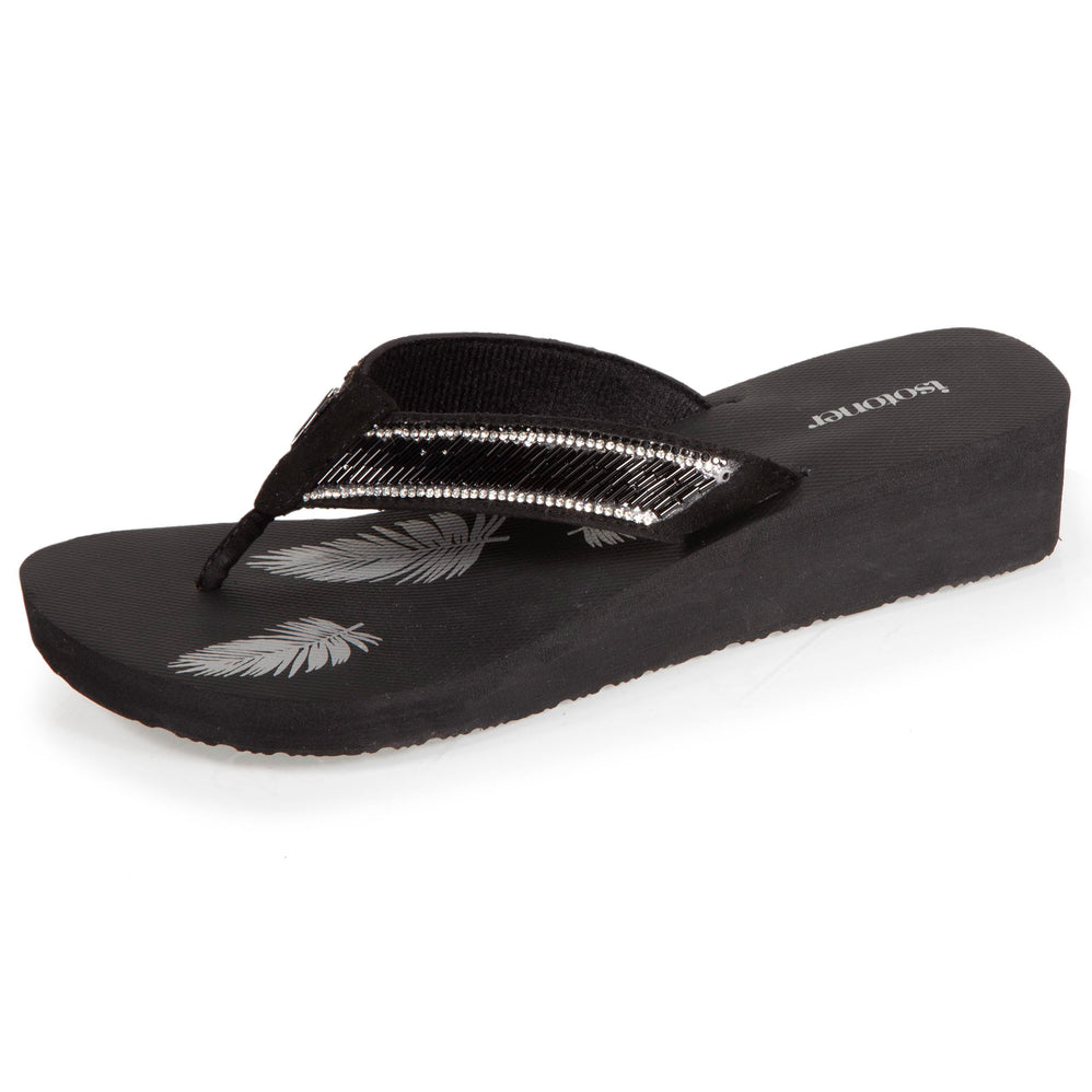 Chanclas Mujer perlas con tacón Negro - Isotoner