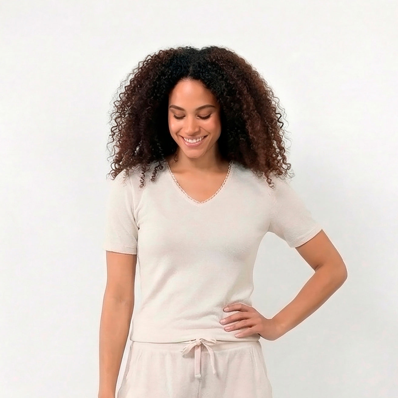 Camiseta Mangas cortas Mujer Beige