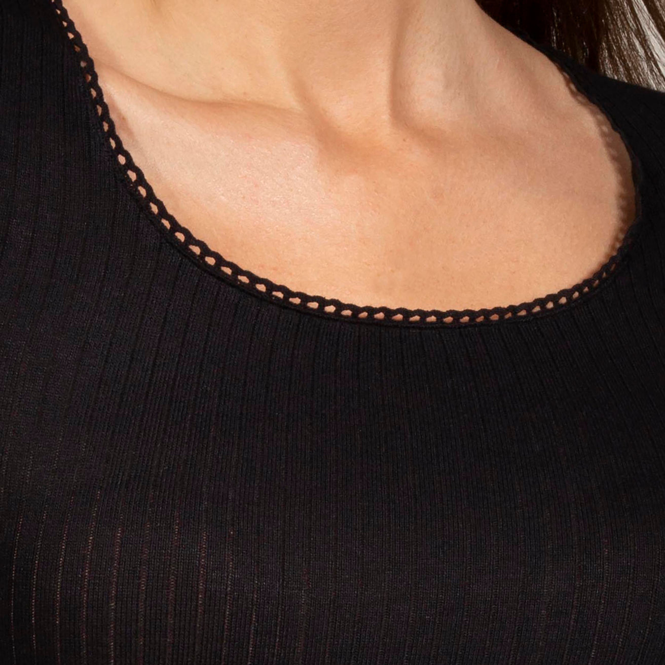 Camiseta sin mangas Mujer malla acanalado Negro