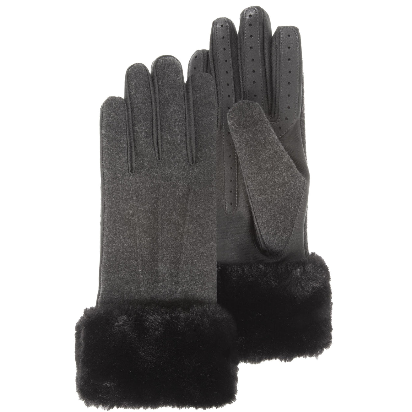 Guantes Mujer táctiles Bordes piel Gris