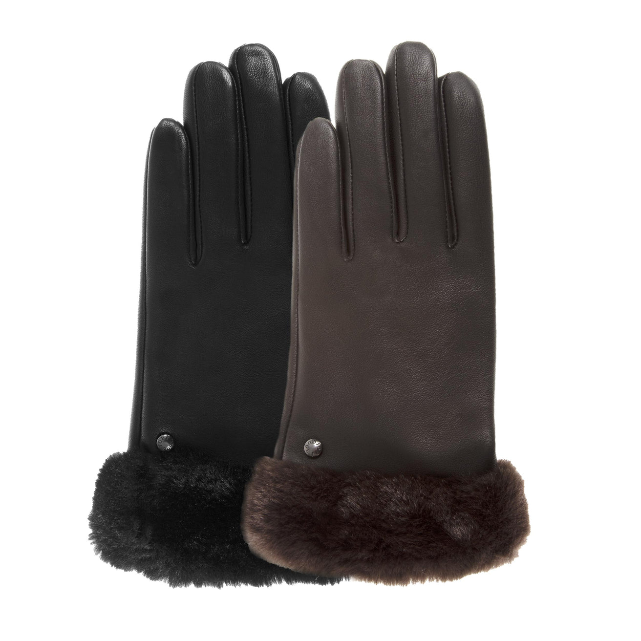 Guantes Mujer cuero bordes de piel Negro