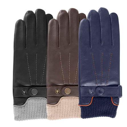 Guantes Hombre táctiles cuero puño de tejido Negro - Isotoner